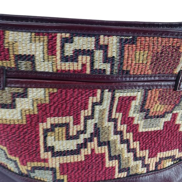 Patricia Nash Brown Leather Tapestry Purse Handbag Shoulder Zipper Pockets Chain - Picture 7 of 11